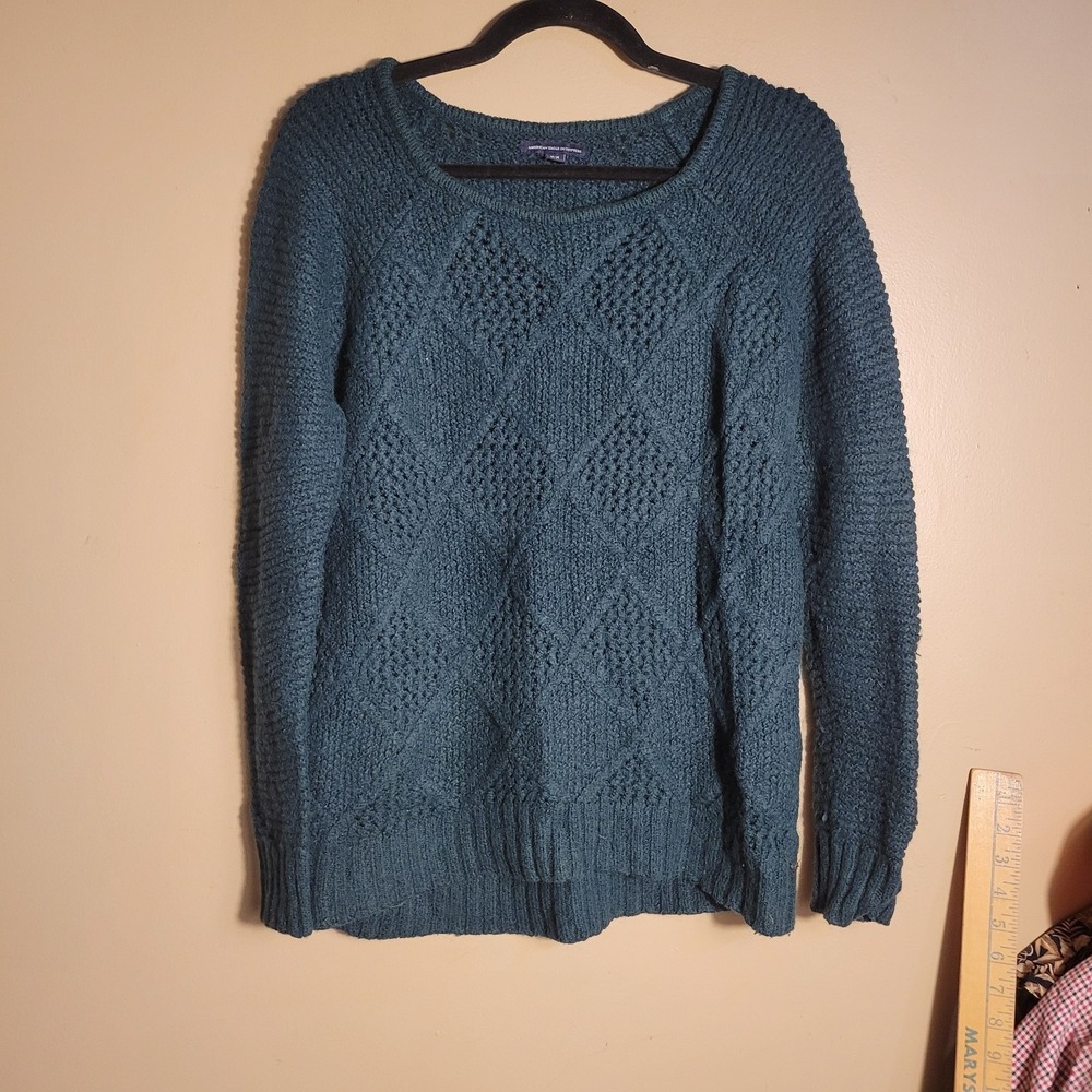 American Eagle‎ Outfitters Sweater Womens Medium Teal Open Knit Pullover Boho...